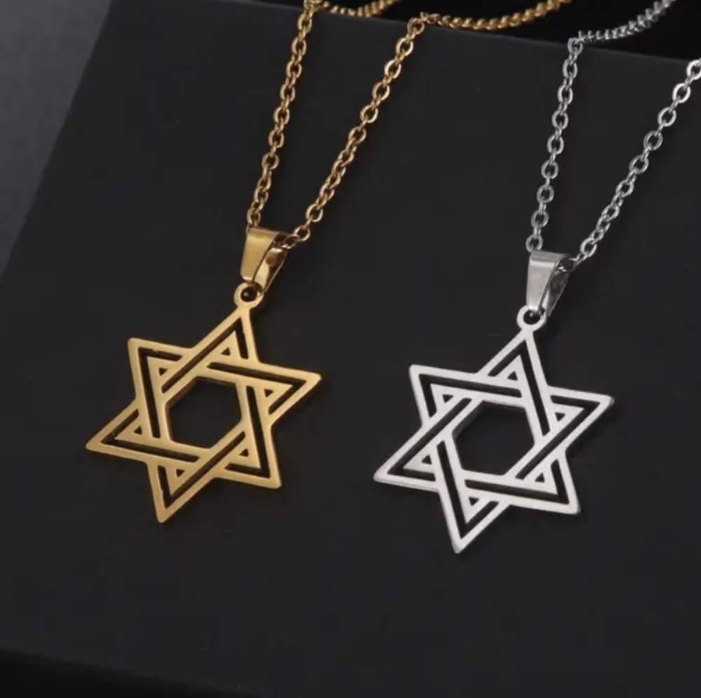 Necklace--Star Of David Hollow Hexagram, gold & silvery